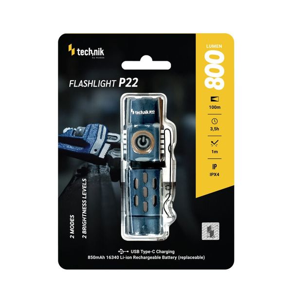 Technik MT-P22 svietidlo (1x16340 850mAh) + USB-C (800 lm)