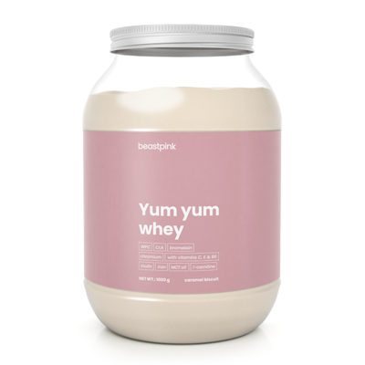 Yum Yum Whey - BeastPink + darček, karamelová sušienka, 1000 g