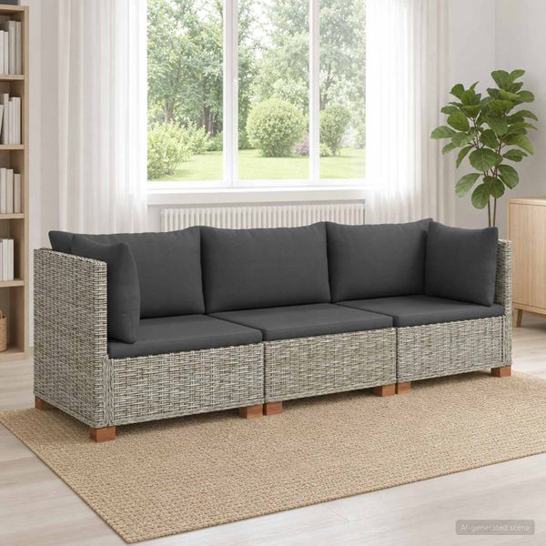 vidaXL 3 ks Ratanová lounge súprava s vankúšmi GENDT Prírodný ratan