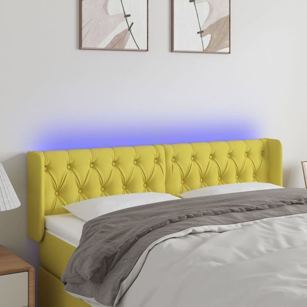 vidaXL Čelo postele s LED zelené 147x16x78/88 cm látka