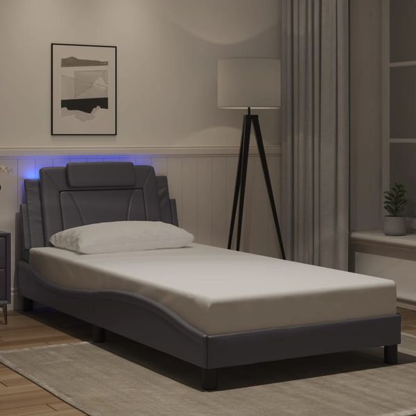 vidaXL Rám postele, Viana, s LED bez matraca, sivý 100x200 cm