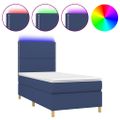 vidaXL Posteľ boxsping s matracom a LED modrá 90x190 cm látka