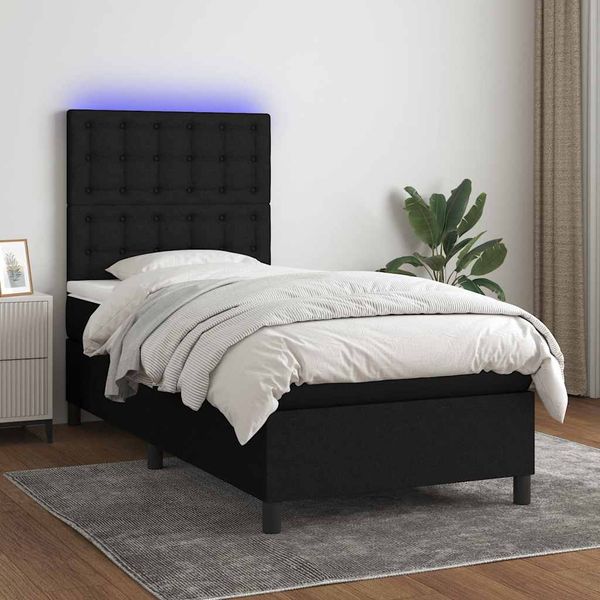 vidaXL Posteľ boxsping s matracom a LED čierna 100x200 cm látka