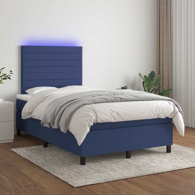 vidaXL Posteľ boxsping s matracom a LED modrá 120x200 cm látka