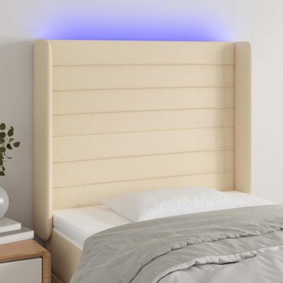 vidaXL Čelo postele s LED krémové 103x16x118/128 cm látka