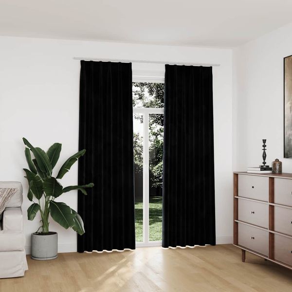 vidaXL Zatemňovacie závesy 2 ks s háčikmi, zamat, čierne 140x225 cm