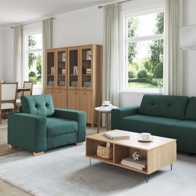 vidaXL Pohovka 3 pcs Tmavozelená 221 x 80 x 80 cm Ľanová zmes