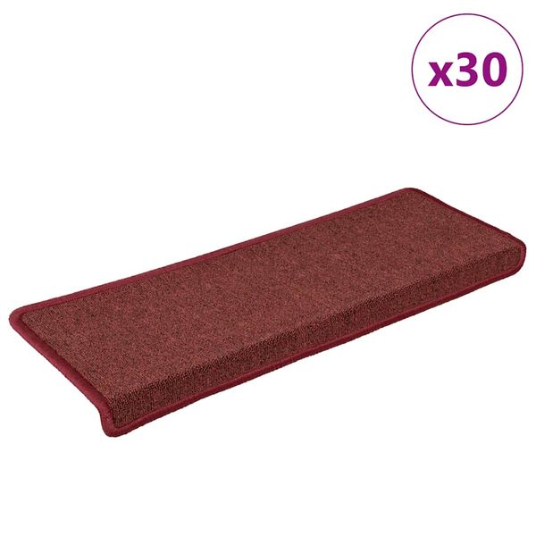vidaXL Schodové rohože 30 ks 65x21x4 cm bordové s obdĺžnikovým okrajom