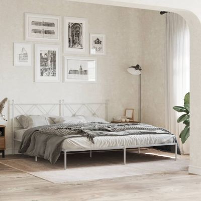vidaXL Kovový rám postele s čelom biely 180x200 cm