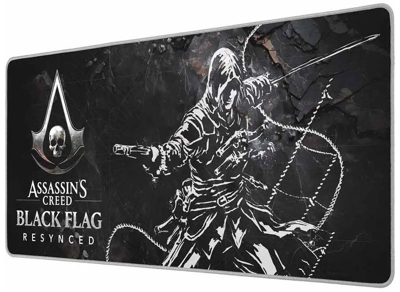 Assassins Creed herní podložka XXL/ Black Flag/ 90 x 40 cm Podložka pod myš XXL, 90 × 40 cm, mikrovlákno, protiskluzová, šité okraje, Assassin's Creed Black Flag Resynced
