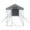 vidaXL Vonkajší koterec pre psov so strechou striebor. 2x14x2,5m oceľ