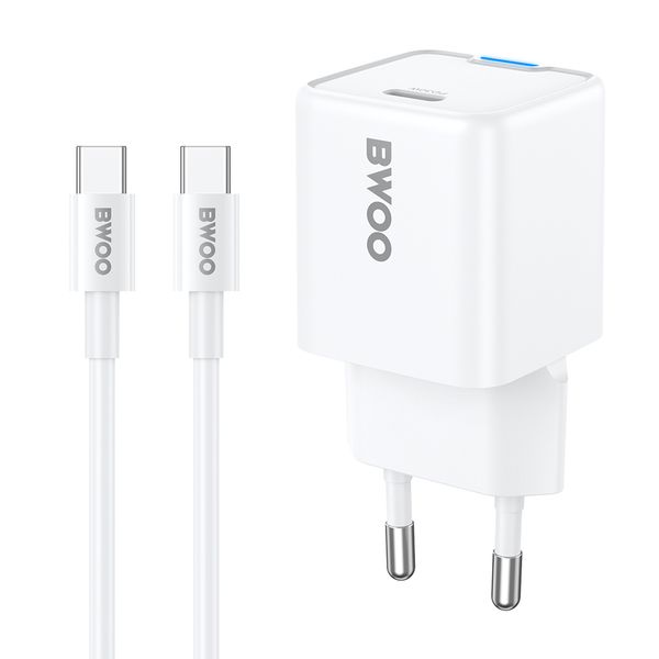 Nabíjačka BWOO GaN PD 30W so vstupom USB-C 1x, 60W kábel USB-C 2A biela