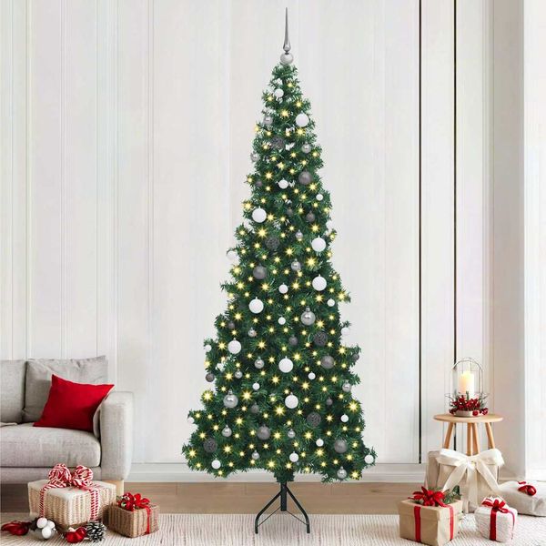 vidaXL Rohový umelý vianočný strom s 300 LED-i Zelená 240 cm PVC a kov
