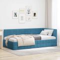 vidaXL Rohový rám postele s čelnou doskou Modrá 90 cm x 200 cm Zamat