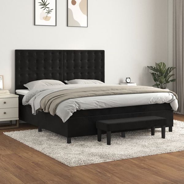 vidaXL Posteľný rám boxspring s matracom čierny 160x200 cm zamat