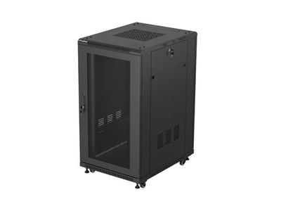 19'' Voľne stojúca racková skriňa 22u/600x800 (flat pack) so sieťovými dverami čierna lanberg