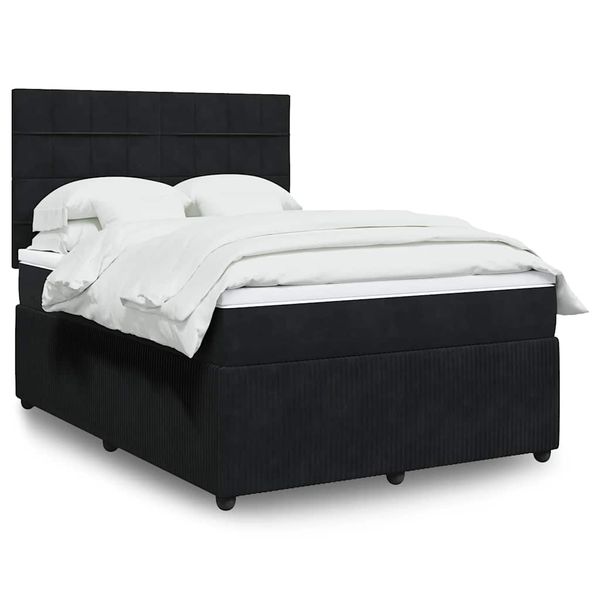 vidaXL Posteľný rám boxspring s matracom čierny 140x190 cm zamat