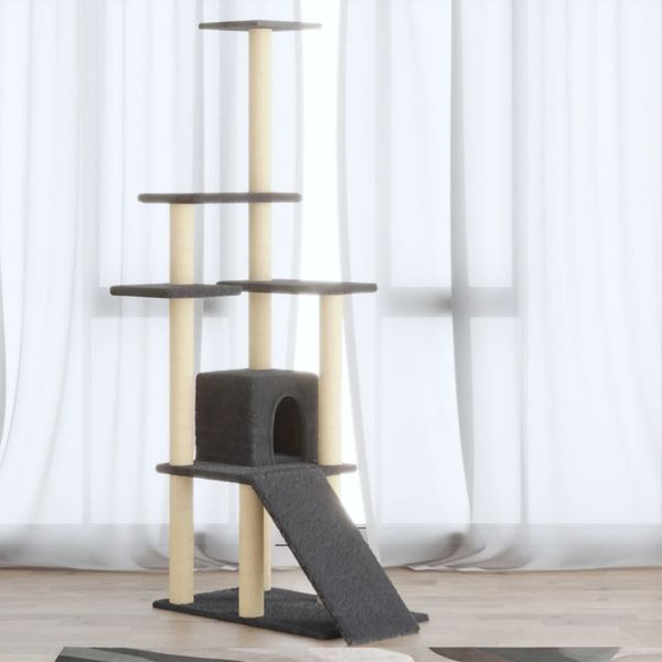 vidaXL Škrabadlo pre mačky so sisalovými stĺpikmi tmavosivé 155 cm