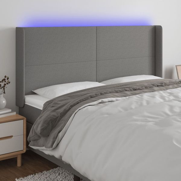 vidaXL Čelo postele s LED tmavosivé 163x16x118/128 cm látka