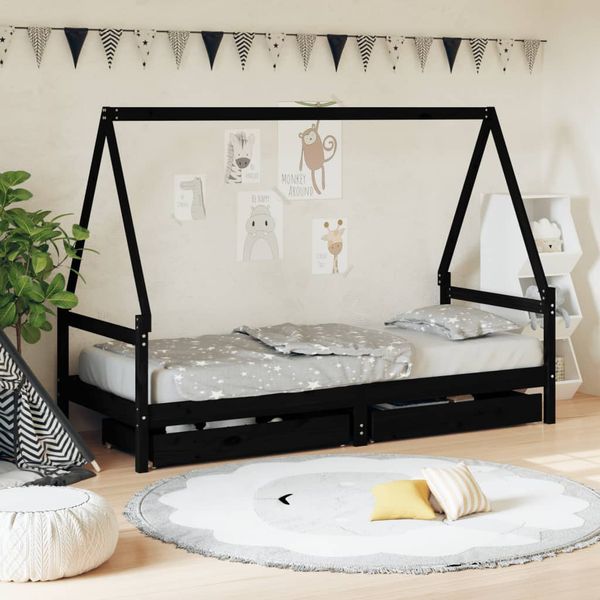 vidaXL Rám detskej postele so zásuvkami čierny 80x200 cm mas. borovica
