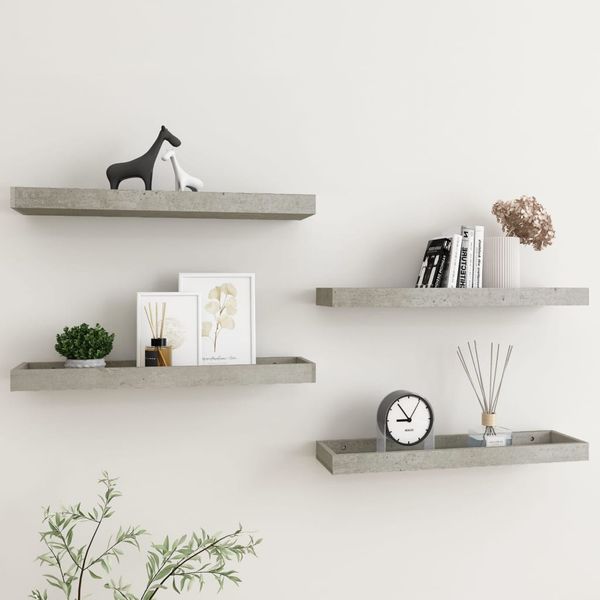 vidaXL Terasové nástenné police 4 ks betónovosivé 60x15x4 cm MDF