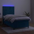 vidaXL Posteľný rám boxsping matrac a LED tmavomodrý 90x200 cm zamat