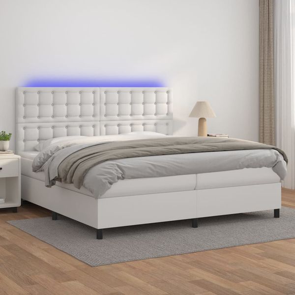 vidaXL Boxspring posteľ s matracom a LED biela 200x200 cm umelá koža