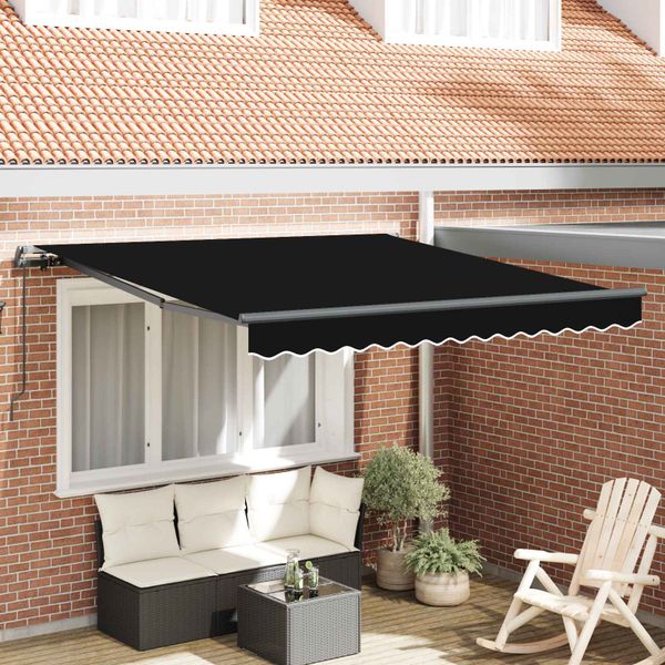 vidaXL Sklopná markíza Čierna 350 x 250 cm Polyester a hliník