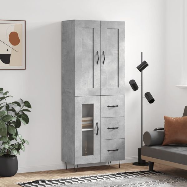 vidaXL Vysoká skrinka betónová sivá 69,5x34x180 cm spracované drevo