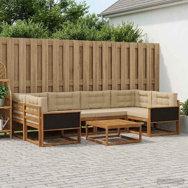 vidaXL Záhradná súprava gaučov s vankúšom 7 pcs Prírodná a béžová