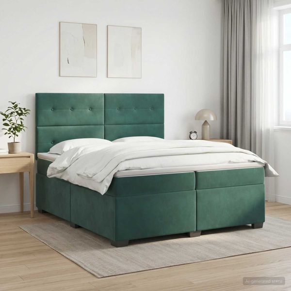 vidaXL Posteľ boxspring s matracom Tmavozelená 200 x 200 cm Zamat