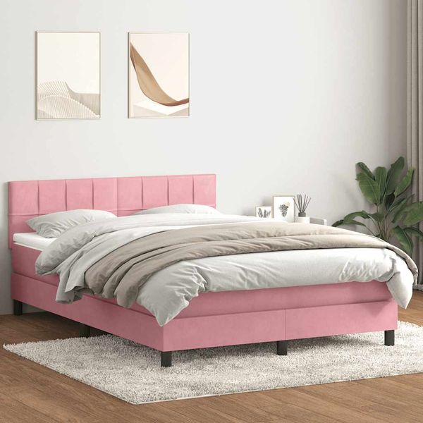 vidaXL Posteľný rám boxsping s matracom ružový 140x220 cm zamat