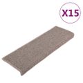 vidaXL Schodové rohože 15 ks 65x21x4 cm tmavobéžové s obdĺžnikovým okrajom