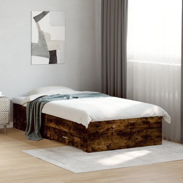 vidaXL Posteľný rám so zásuvkami dymový dub 75x190 cm kompozitné drevo
