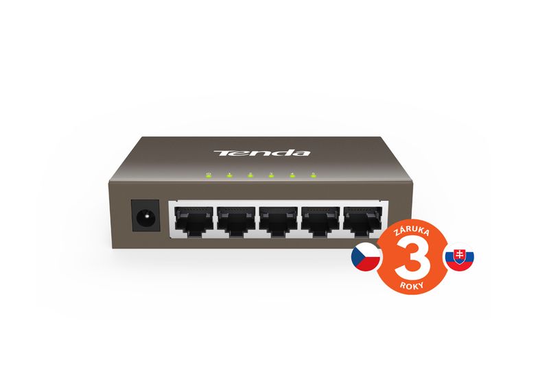 Tenda TEG1005D - 5x 10/100/1000 Mbps Kovový Switch, Fanless - bez ventilátorov, ochrana 6 kV