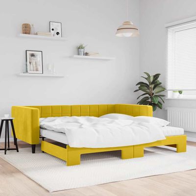 vidaXL Rozkladacia denná posteľ s matracmi žltá 100x200 cm zamat