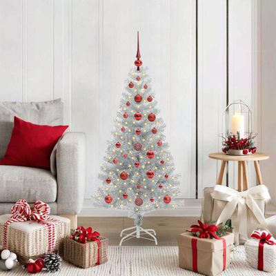 vidaXL Vianočný stromček s 150 LED-i so stojanom Strieborná 120 cm PET