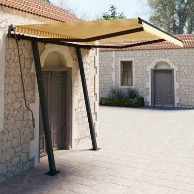 vidaXL Ručne zaťahovacia markíza so stĺpikmi 3,5x2,5 m žltá a biela