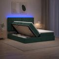 vidaXL LED úložná posteľ s matracom Tmavozelená 200 x 200 cm Zamat