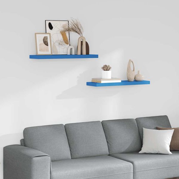 vidaXL Plávajúce nástenné police 2 ks modré 80x23,5x3,8 cm MDF