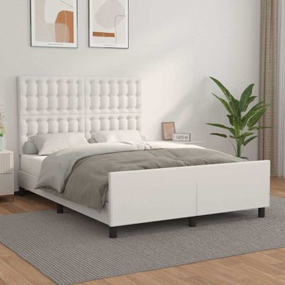 vidaXL Posteľný rám s čelom biely 140x190 cm umelá koža