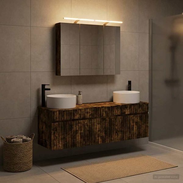 vidaXL Set kabinetov do kúpeľne 4 pcs Dymový dub 100 x 14,5 x 70 cm