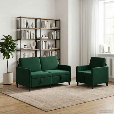 vidaXL Súprava pohovky s úložným priestorom 2 ks Tmavozelená Polyester