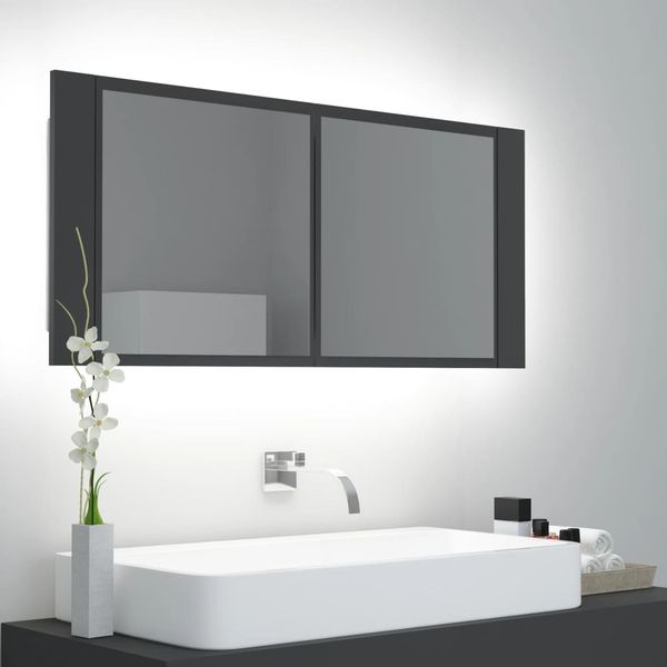 vidaXL LED kúpeľňová zrkadlová skrinka sivá 100x12x45 cm akryl