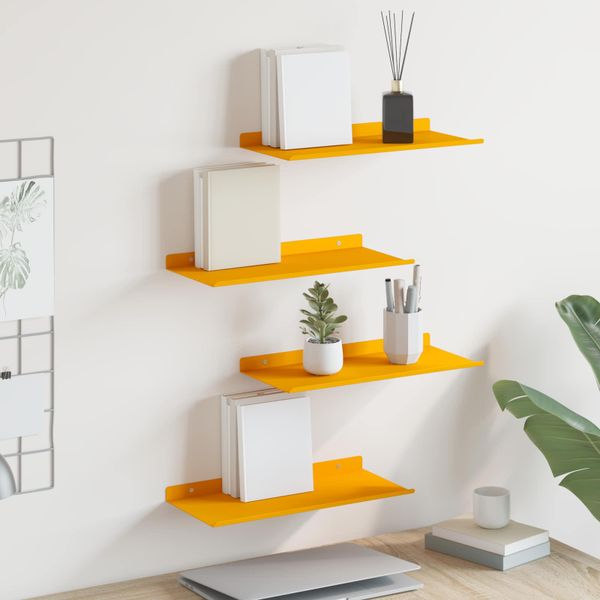vidaXL Závesná polica 4 pcs Horčicová žltá 40 x 18 x 2,5 cm Oceľ