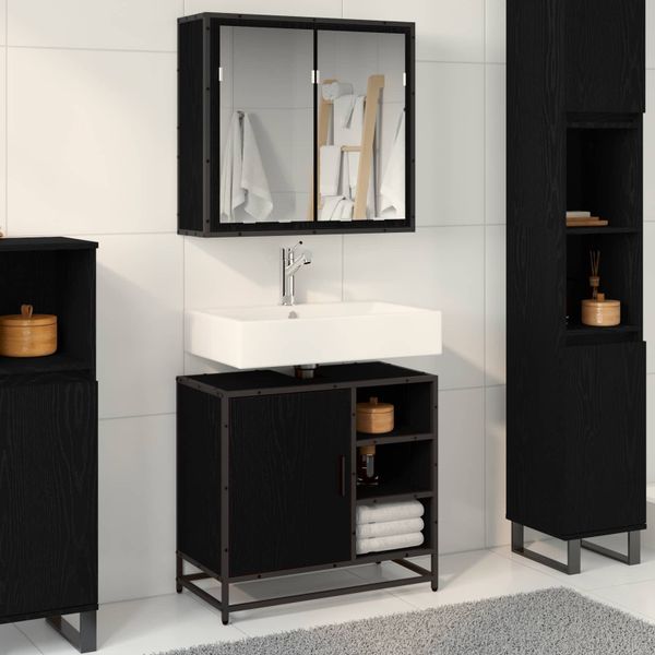 vidaXL Sada kúpeľňového nábytku 2 pcs Čierny dub Kompozitné drevo