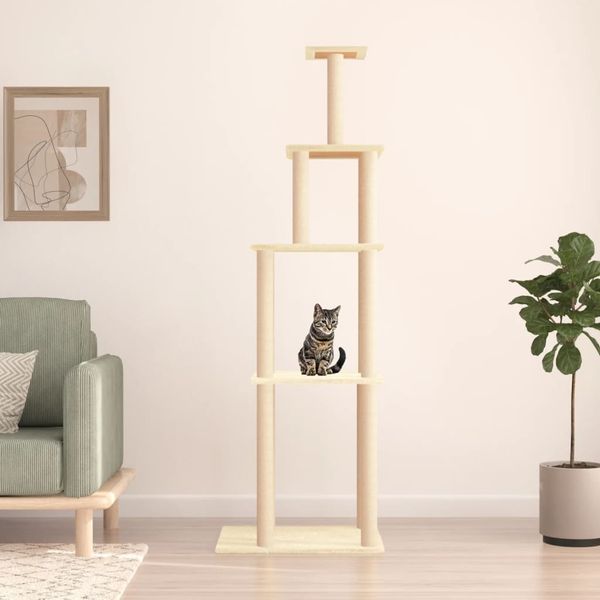 vidaXL Škrabadlo pre mačky so sisalovými stĺpikmi krémové 183 cm