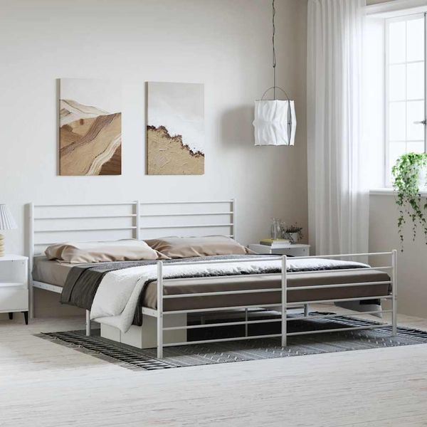 vidaXL Kovový rám postele s čelom a podnožkou biely 183x213 cm