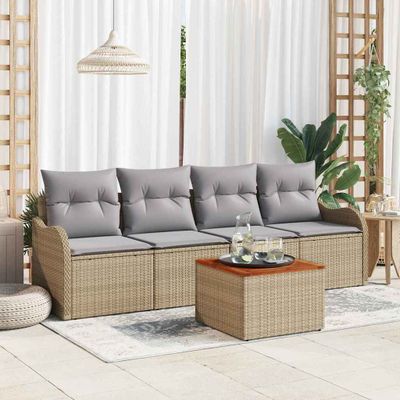 vidaXL Súprava záhradných pohoviek s vankúšom 5 pcs Béžová polyratan