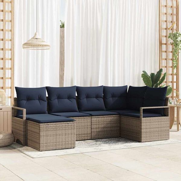vidaXL Sada pohoviek s vankúšom 6 pcs Sivá polyratan
